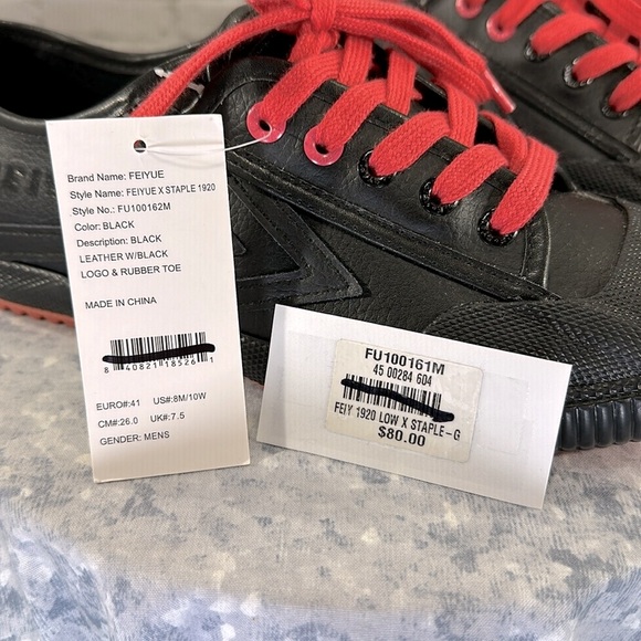 FEIYUE X STAPLE 1920 Black Leather Low Full Color Pigeon Sneakers Men’s 8🖤NWT - Picture 10 of 12